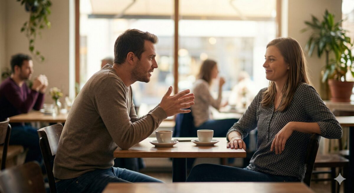 Man die te gretig contact zoekt met een vrouw in een café