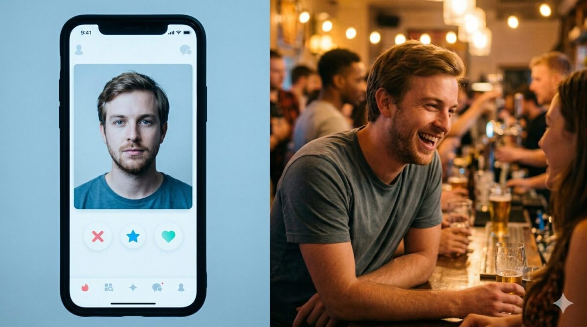 Verschil tussen een dating app profiel op een telefoon en een echte ontmoeting in het echt