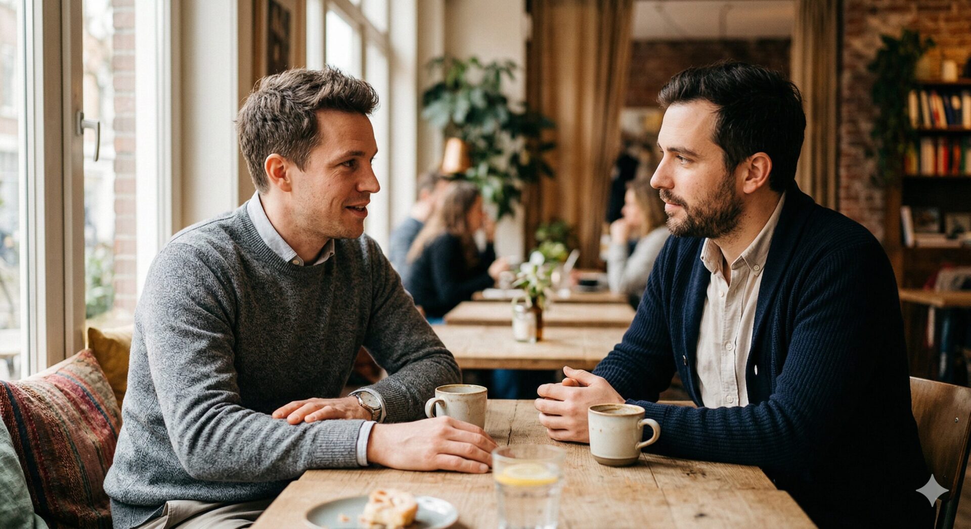 Twee mannen in serieus gesprek